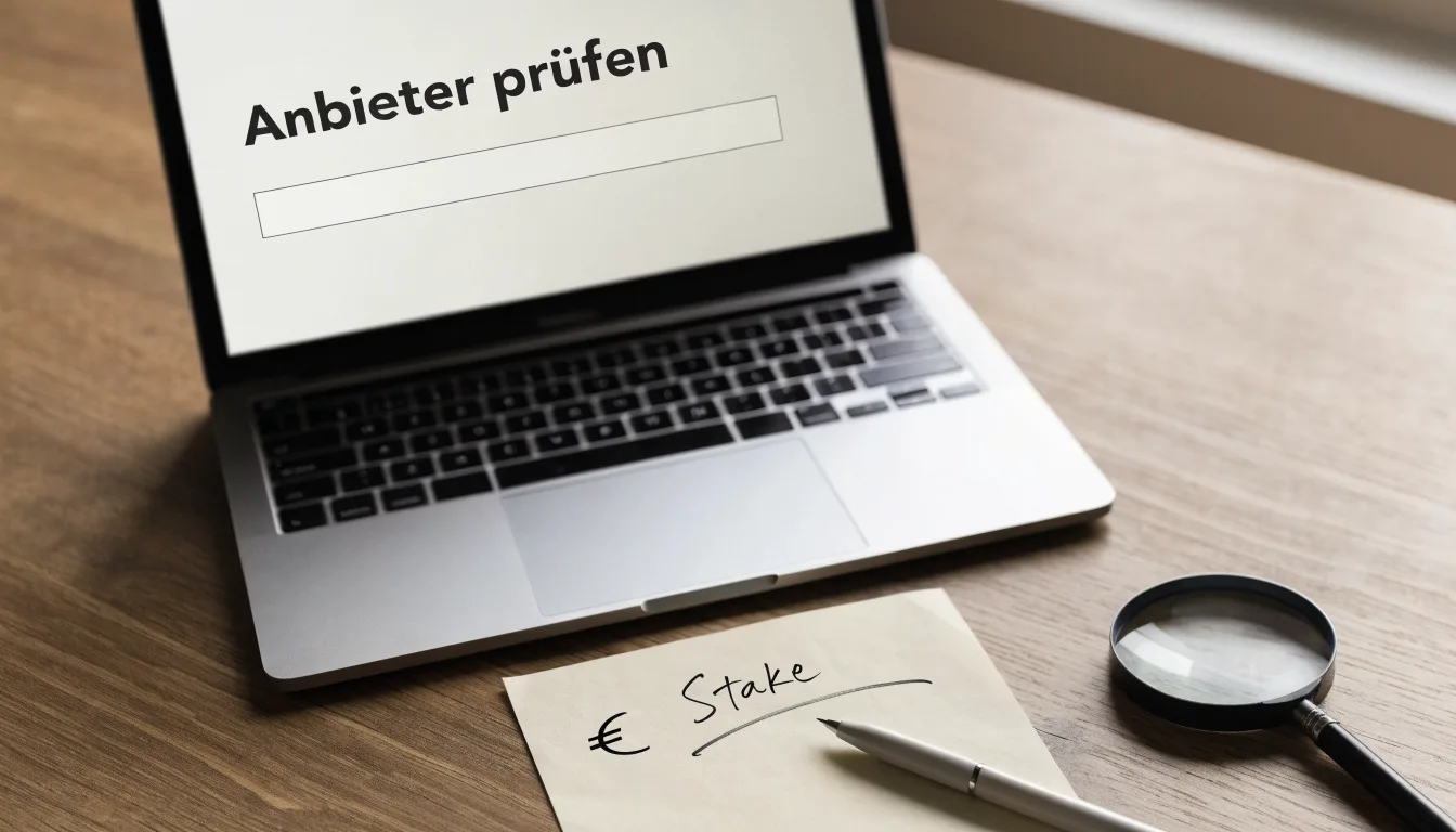 Ein leerer Wettschein aus Papier und ein Kugelschreiber liegen auf einem Schreibtisch neben einer Lupe.