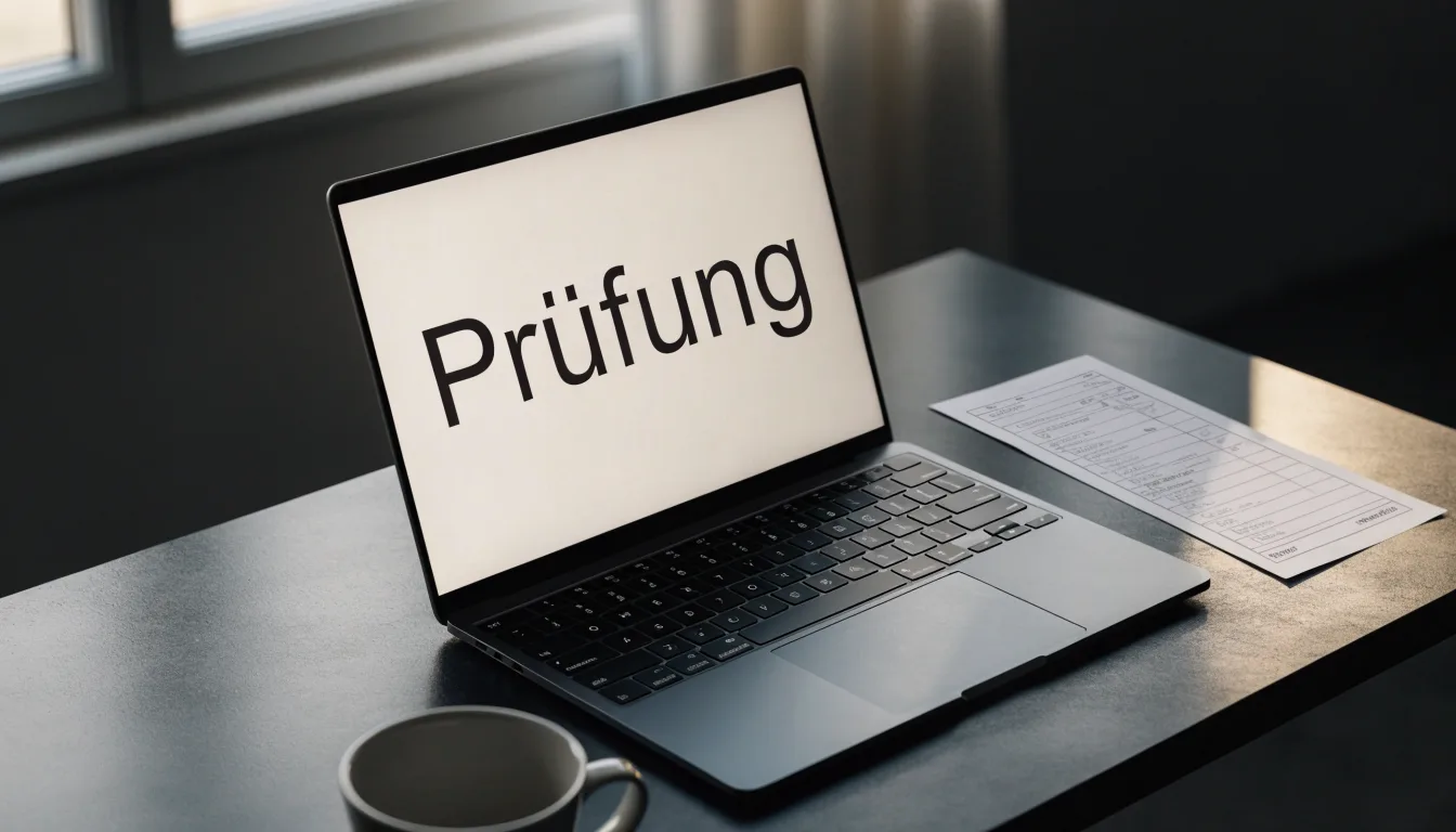 Eine Waage aus Messing steht auf einem Holztisch vor einem Fenster, im Hintergrund unscharf ein Bücherregal.