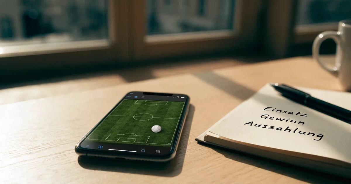Ein Smartphone liegt neben einem Notizbuch und einem Kugelschreiber auf einem hellen Schreibtisch, das Display ist ausgeschaltet.