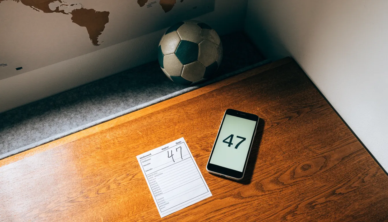 Eine Weltkarte aus Holz hängt an einer Wand, davor liegt ein Fußball auf einem Regal, ohne erkennbare Beschriftung.