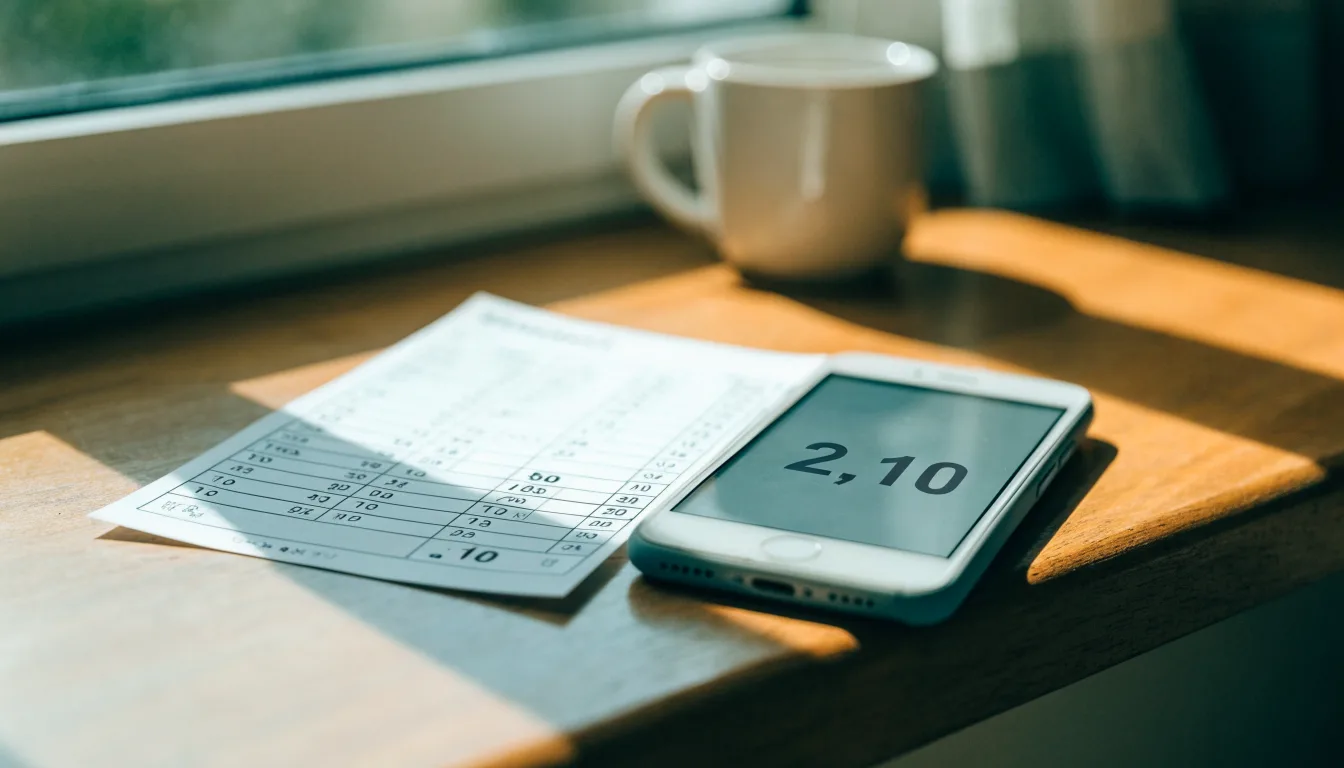 Ein leerer Wettschein aus Papier und ein Smartphone mit dunklem Display liegen auf einer Fensterbank im Tageslicht.