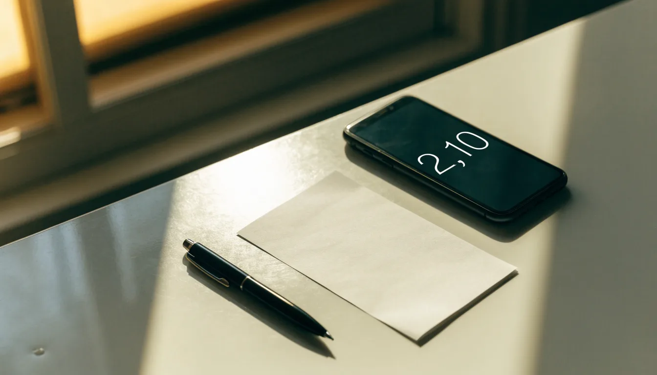 Ein leerer Papier-Wettschein und ein Kugelschreiber liegen neben einem Smartphone mit dunklem Display auf einem Tisch am Fenster.