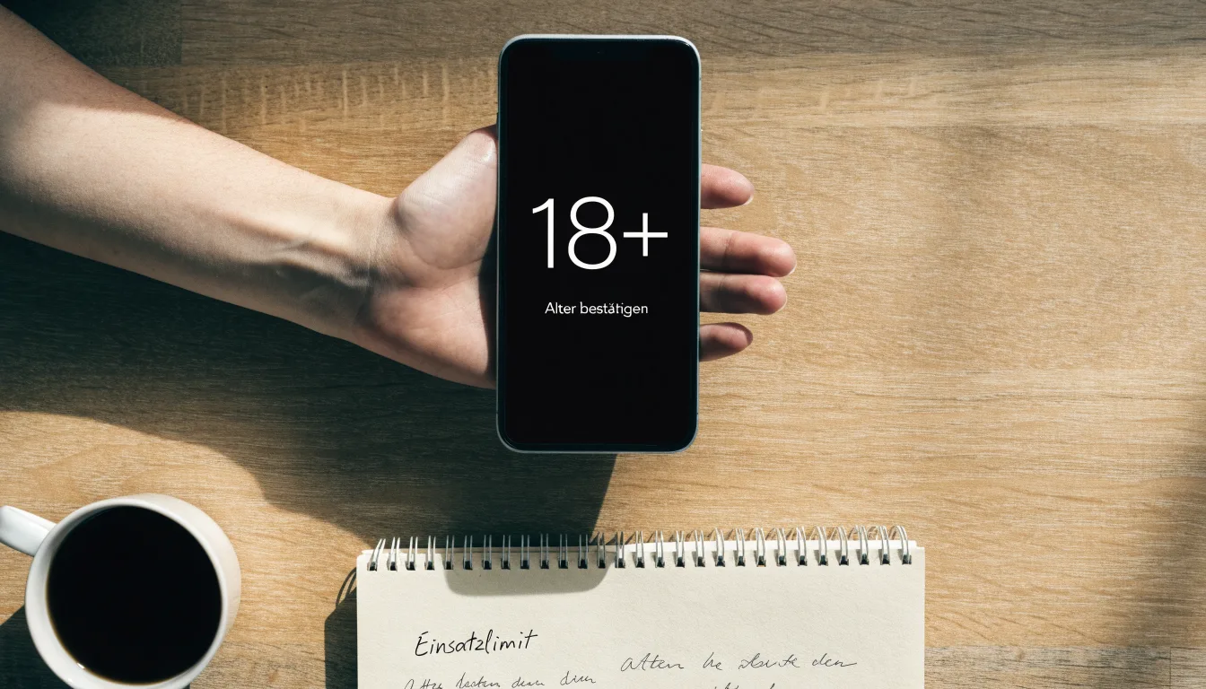 Ein Smartphone liegt auf einem Tisch neben einem Notizbuch mit handschriftlichen Notizen und einer Tasse Kaffee.